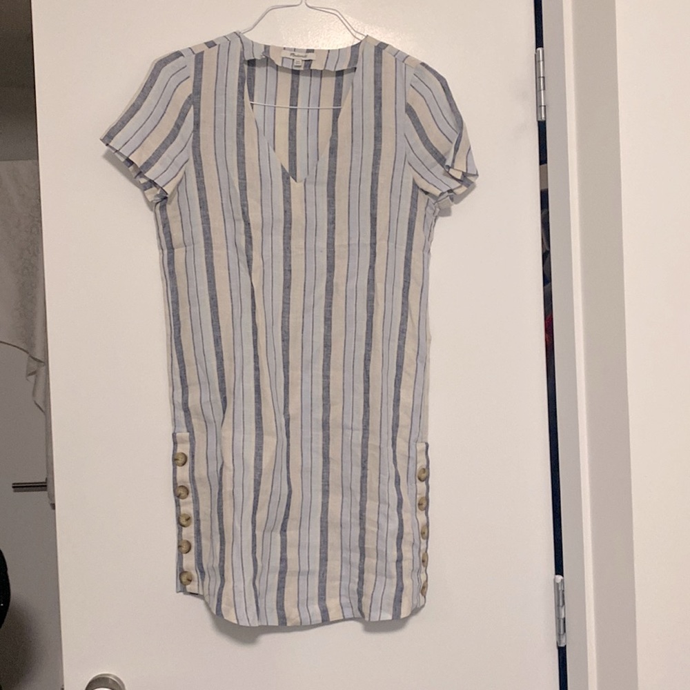 Madewell 100% Linen Shirt Dress Buttons on sides, Short Sleeve Size XXS